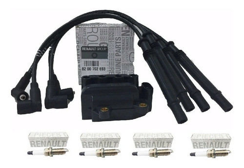 Kit Bobina Bujias Y Cables Renault Clio Mio  D4f Original 0