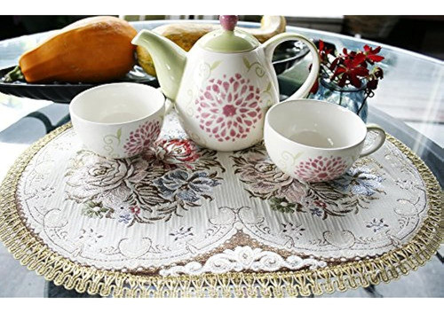 Wrapables Mantel Floral Vintage Ovalado Con Bordado Dorado 1 1