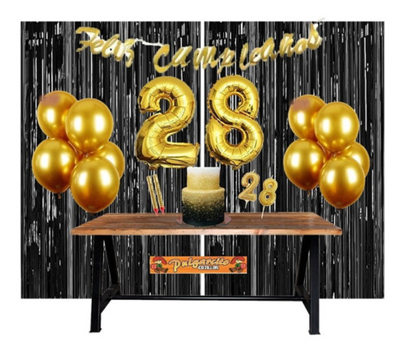 Kit Cumpleaños En Casa - Cumple Virtual - Negro Y Dorado 0