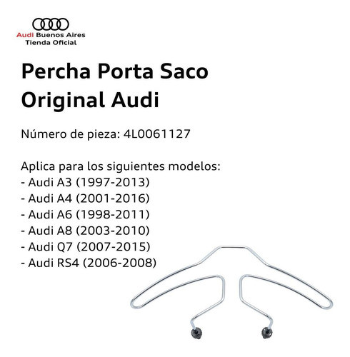 Percha Porta Saco Audi A4 2001 Al 2016 1