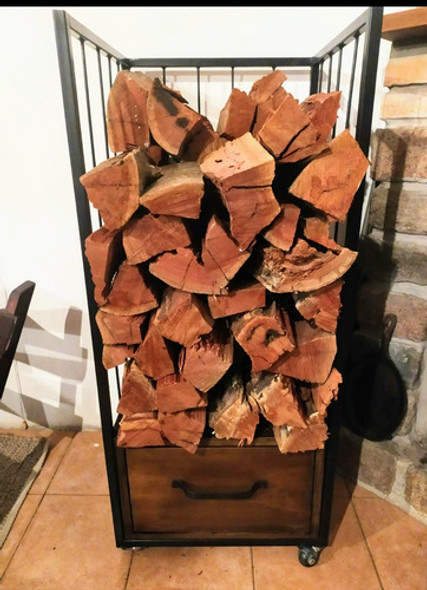 Leñero Hierro Y Madera Cajon Y Ruedas Estilo Industrial 0