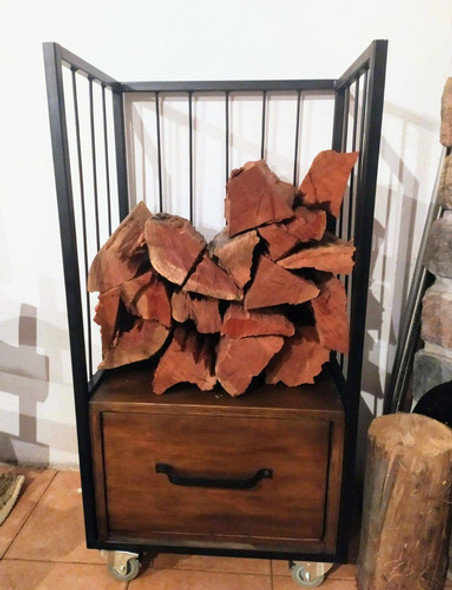 Leñero Hierro Y Madera Cajon Y Ruedas Estilo Industrial 1