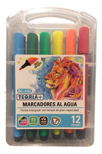 Marcador Teoria X 12 Colores Al Agua  Estuche Punta Redonda 1