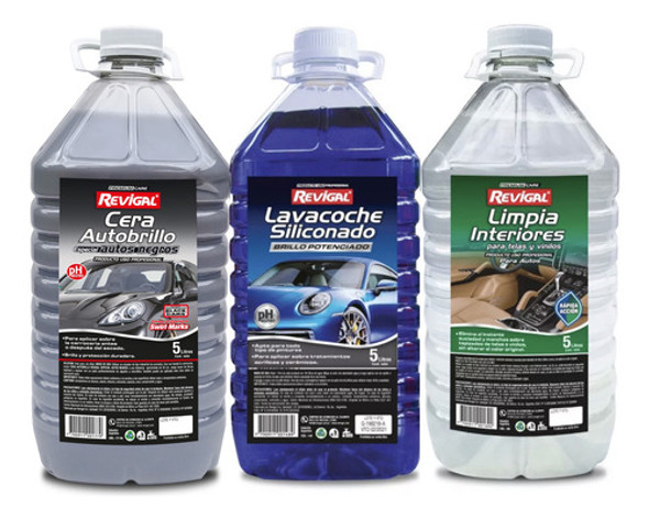 Cera Autobrillo Autos Negros  Lavacoche Azul Siliconado Ph Neutro Y  Limpia Interiores Revigal X 5 0