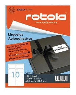 Etiquetas Imprimibles Rotola Ca3/10 1000 Unidades 508x102 Mm 1