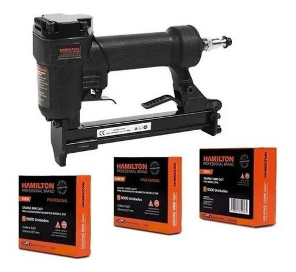 Combo Engrampadora Neumática Ene Hamilton + 3 Cajas  Grampas 0