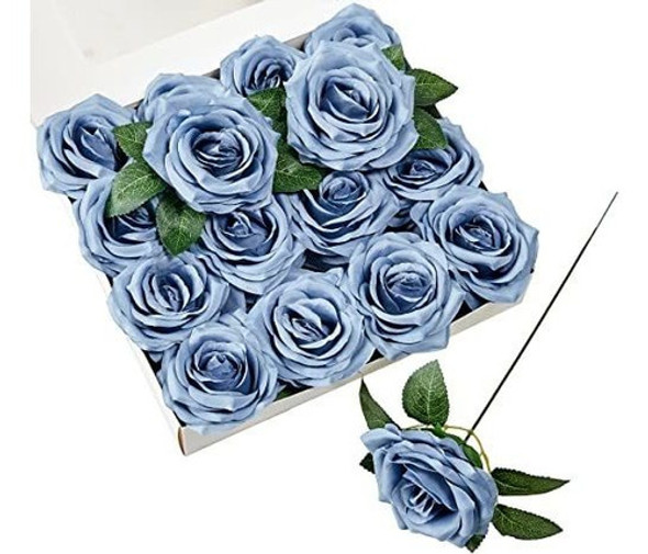 Rosas De Seda De 10cm C/tallo Aspecto Realista X16u Azulino 0