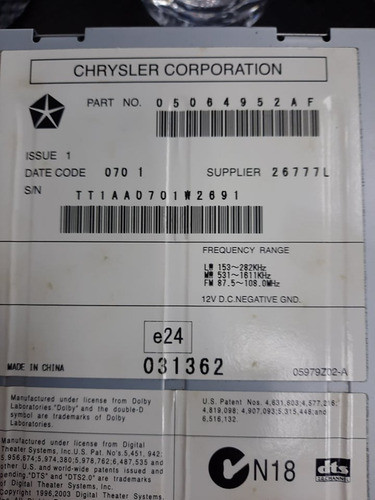 Código De Estéreo Para Chrysler- Varios Modelos En Mataderos 1