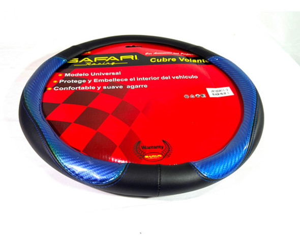 Cubre Volante Auto Pvc Negro + Carbono Azul 40cm Deportivo 0