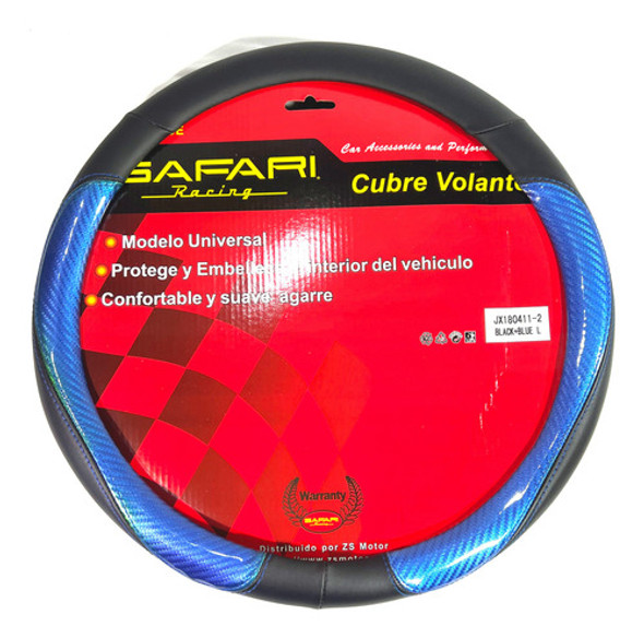 Cubre Volante Auto Pvc Negro + Carbono Azul 40cm Deportivo 1