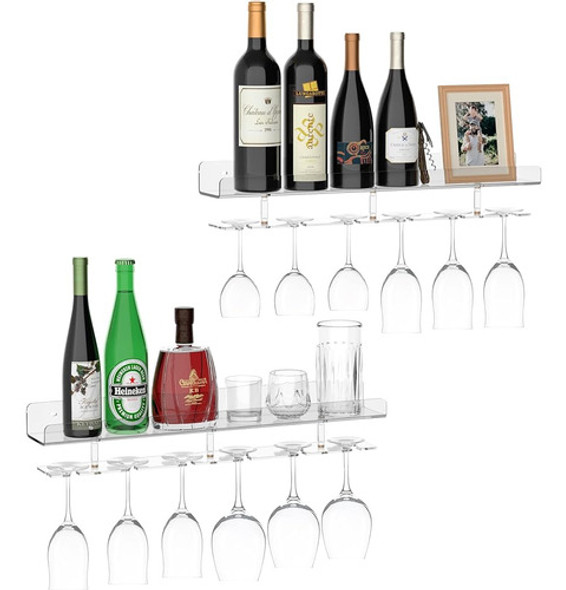 Hexsonhoma 24'' Clear Wine Glass Holder Wall Mounted 2 Pack, 0