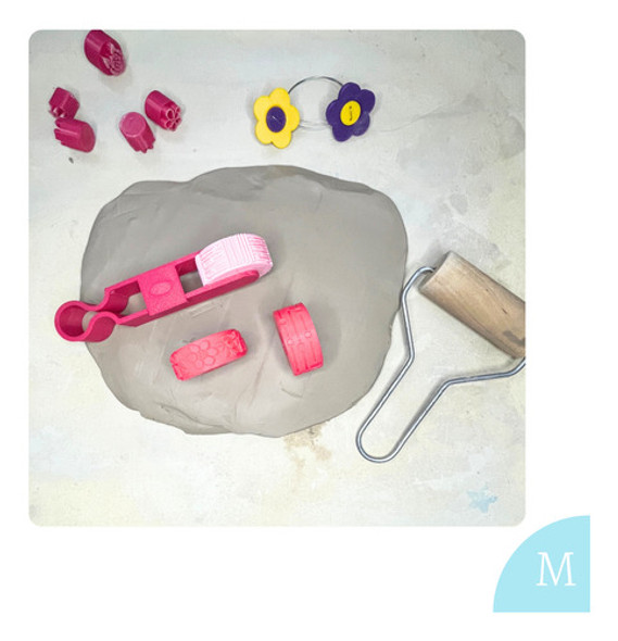 Kit 3 Rodillos Textura + 1 Mango Para Cerámica Y Alfarería 1