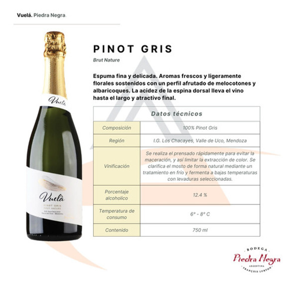 Vino Espumante Piedra Negra Vuela Pinot Gris Orgánico 750ml 1