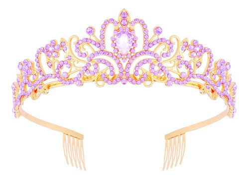 Tiara Corona De Novia Quinceañera Cristales Lila Dorada 0