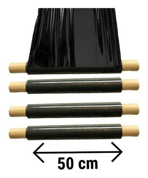 Film Stretch Negro 50cm Con Mango Virgen Reforzado Bulto X6 1
