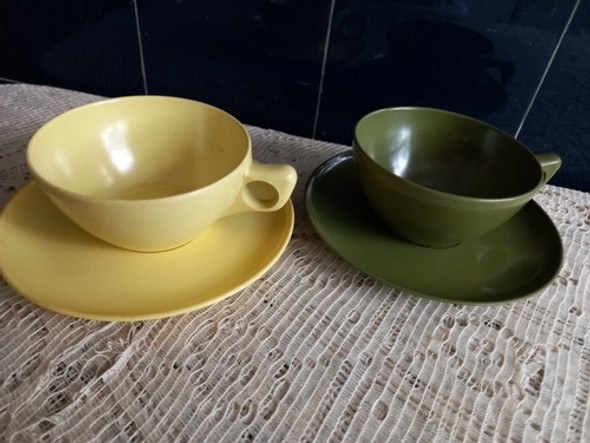 Tazas Con Plato De Té Melamina Marca Mel Art Vintage Años 70 1