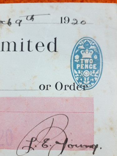 Antiguo Pagaré Con Sello Fiscal De Inglaterra 1920 1