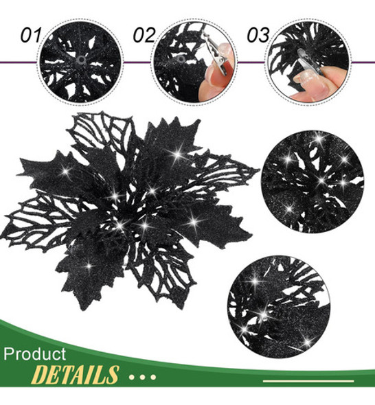 Willbond 36 Flores De Pascua Con Purpurina Para Navidad, Ado 1