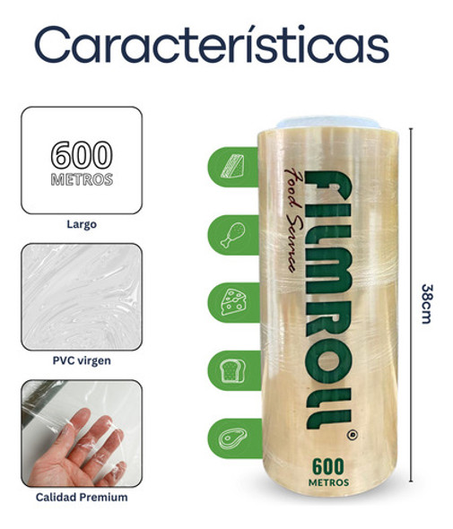 9 Rollo Film Gastronomico 38x600 Cocina Pvc Alimentos Adher 1