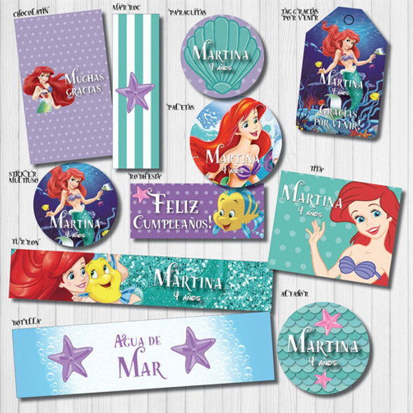 Kit Imprimible Personalizado Sirenita Candy Deco Invitacion 1