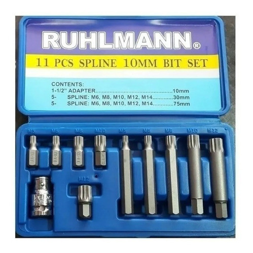 Juego Puntas Spline 10mm Multiestrias 11 Pcs Ruhlmann 1