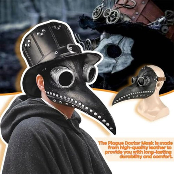 Plague Doctor Mask, Black Pu Leather Plague Doctor 1