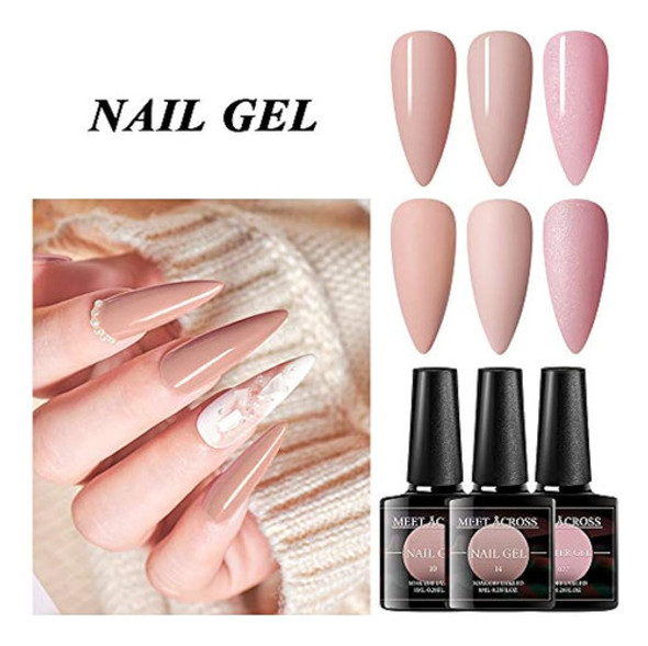 Meet Across Glitter Pink Gel Nail Polish Set 3 Colors Nude P 1