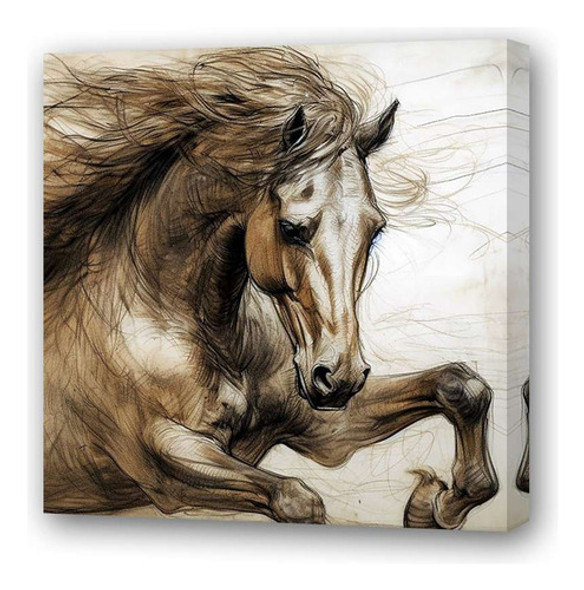 Cuadro 20x20cm Caballo Dibujo Marrón Galope Grafico 0