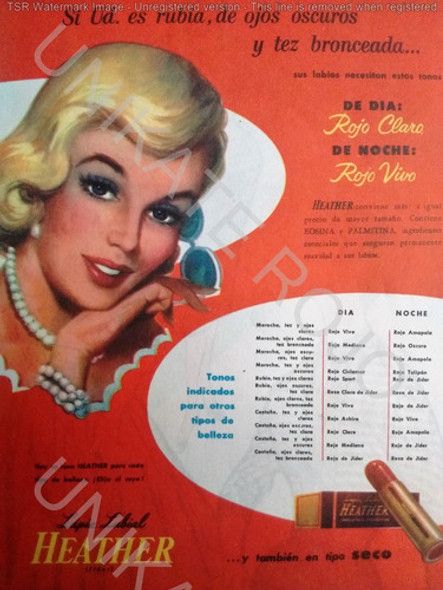 Antigua Publicidad Clipping Lápiz Labial Heather - Año 1957 0