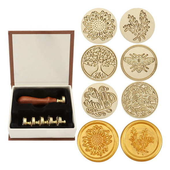 Kit De Sellos De Cera Vintage Con Mango De Madera Y Caja 0