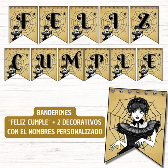 Combo Para Cumples Merlina Bolsitas Adorno Torta Pinchos 1