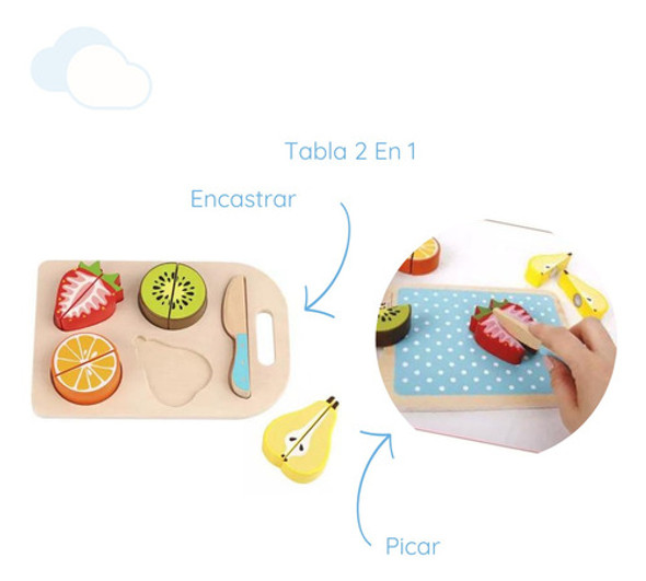 Comida De Juguete Tabla Frutas Encastre Para Cortar Madera 1