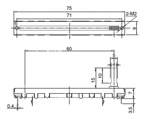 Potenciometro Deslizable 60mm (75mm) 5k A5k Logaritmico 1