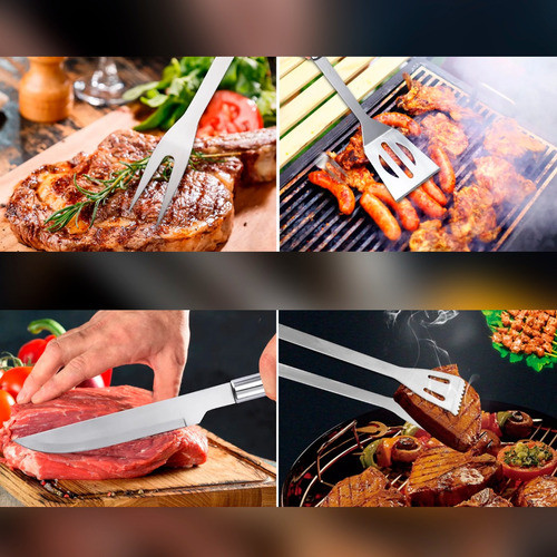 Set Asador 4 Piezas Acero Inoxidable Con Estuche Parrillero 1