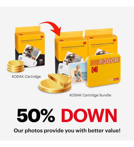 Kodak Mini 3 Retro 4pass Impresora Fotográfica Portátil (3x3 1
