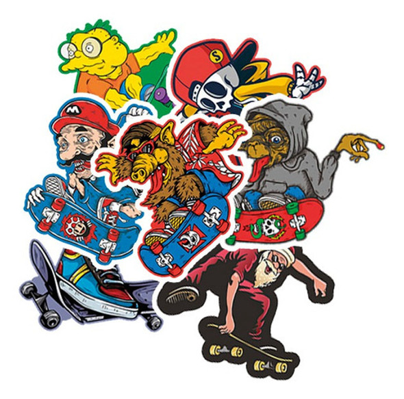 Pack Stickers Skateboarding Personajes Skate Calcos Apum 0