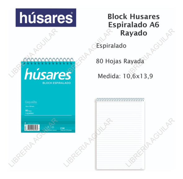 Block A6 Husares Espiralado 80 Hojas Rayado 1