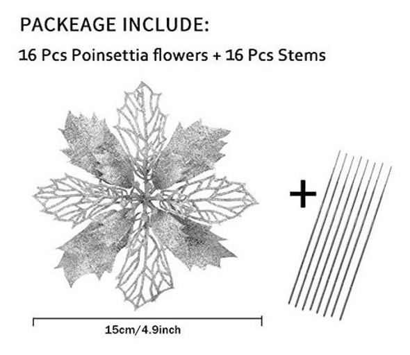Flores Artificiales De Navidad Plateado (pack De 16) 1