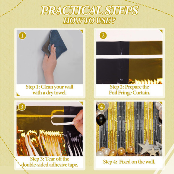 Telón De Fondo Con Flecos Decockrat Negro Y Dorado, 1 X 2,5 1