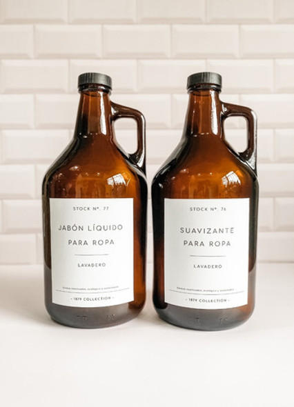 Set Lavadero/laundry Botellón Vidrio Jabón Líquido+suavizant 1