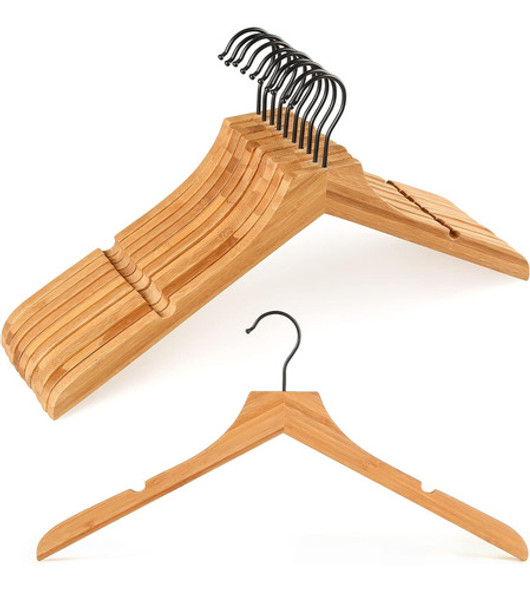 Perchas Madera Bamboo Gancho Negro Topia Hanger 12 Unidades 0