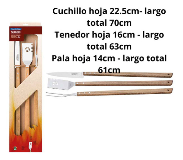 Set Parrilla:cuchilla,pincho,espátula Mango Largo Tramontina 1
