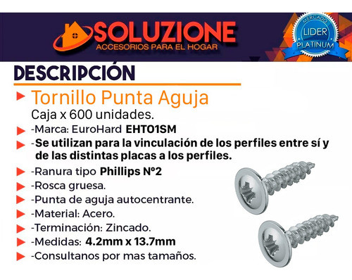 Tornillos T1 Sin Mecha 4.2mm X 16 X 600 Unidades Eurohard 1