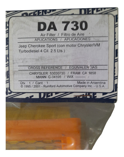 Filtro De Aire Jeep Cherokee Sport Td 2.5 4 Cil. 1