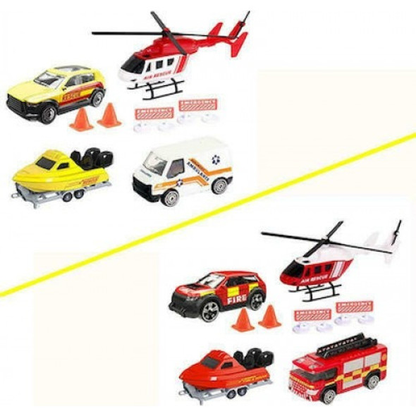 Set Vehiculos Emergencia Auto Helicoptero Barco Teamsterz 1