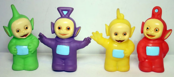Vintage Teletubbies Figures – Set of 4 Rubber Miniatures (11 cm, Used)