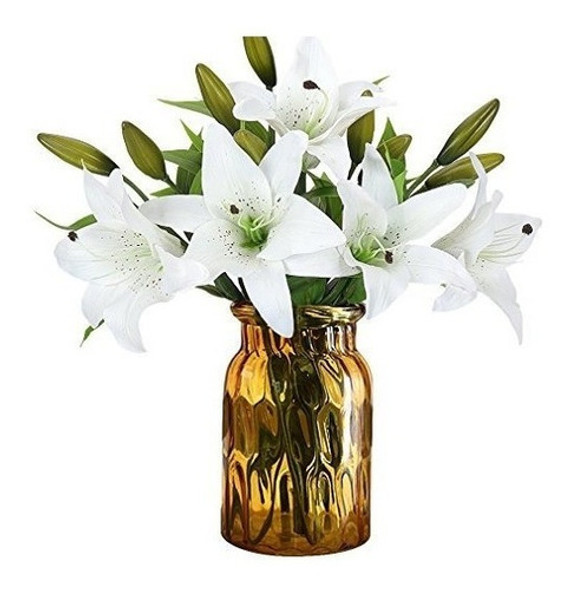 Flores Artificiales De Latex Lilium Realistas Blanco X5 0