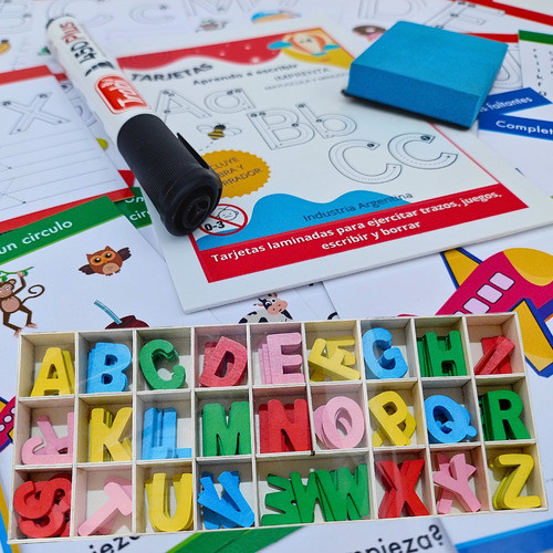 130 Letras Caja Madera + Cartas Abecedario Educativos Niños 1