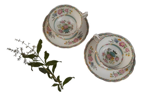 2 Taza Y Plato De Té Grosvenor Wu Ting  Porcelana Inglesa 0