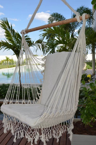 Silla Colgante Hamaca Asiento Y Respaldo Tela Cruda Blanca 0